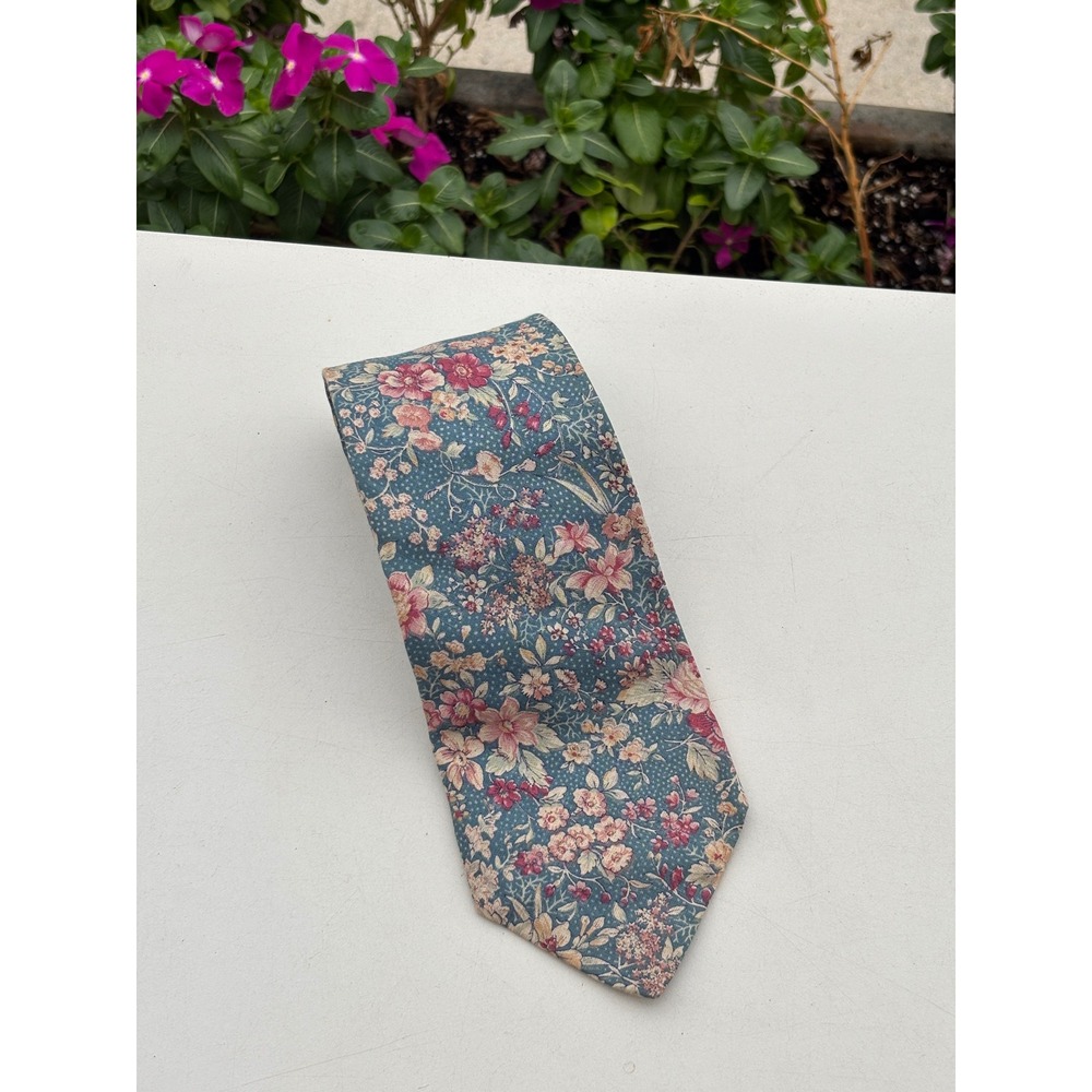 Rugby Club by Rooster Mens Floral Necktie Blue Pink Vintage Style Cotton Blend